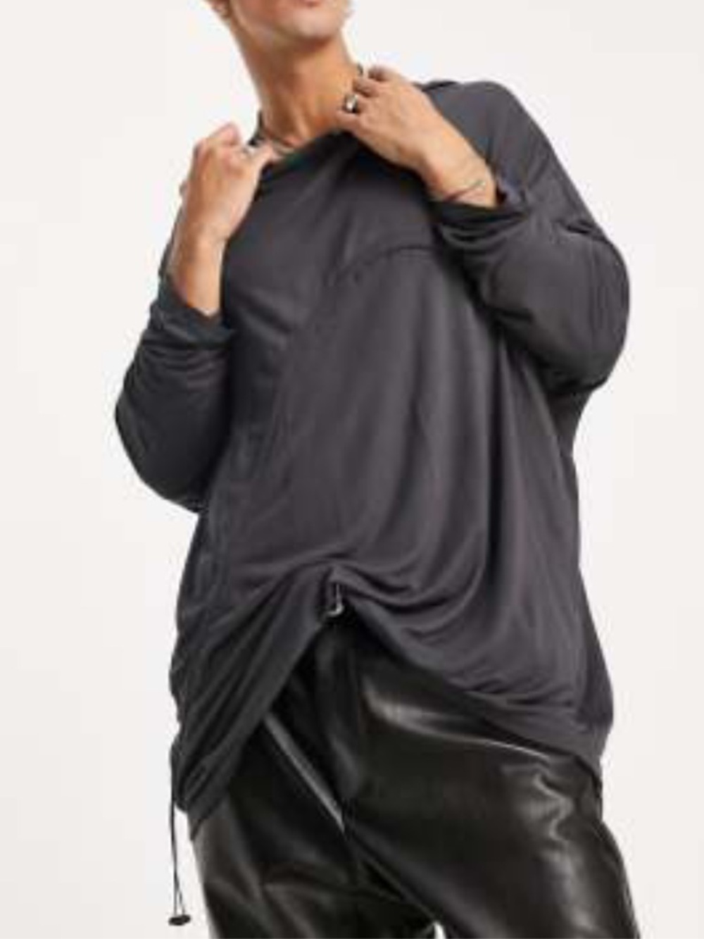 ASOS DESIGN oversized longline long sleeve t-shirt with ruching in washed black